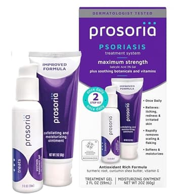Prosoria Treatment System Single Kit – 2oz | Powerful Psoriasis Relief with Salicylic Acid, Turmeric, Shea Butter & Vitamins | Gel & Ointment for Scaling, Flaking, Dryness, Itching & Redness Relief