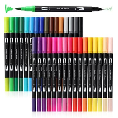 Peablce Art Markers Brush Pen, Markers for Adult Coloring Books No Bleeding,32 Colored Pens Fine Point Highlighter Pen & Brush for Adult Coloring Journaling Note Taking Planner