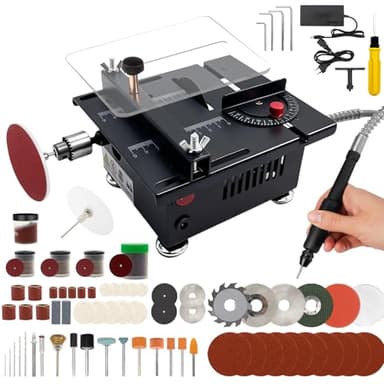 Mini Table Saw, Mini Multi Functional Table Saw for Crafts, 7-Speed Adjustable Portable Desktop Saw with Height & Angle Control, Cutting/Polishing/Engraving/Drilling for Woodworking, Plastic & Acrylic
