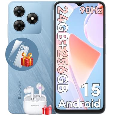 Blackview Wave 8 Unlocked Phones, Android 15 Smartphones 24GB+256GB/2TB, 4G Octa-Core, 13MP+8MP AI Camera 5000mAh/10W Cell Phone, 6.56" HD+, GPS/OTG, Fingerprint/Face ID Mobile Phones, Blue Celulares