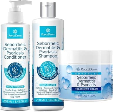 Seborrheic Dermatitis & Psoriasis Cream, Shampoo and Conditioner Set - Scalp Therapy System for Folliculitis, Psoriasis, Dandruff, Dry Scalp - Scalp Treatment to Relieve Itching, Flaking, Irritation