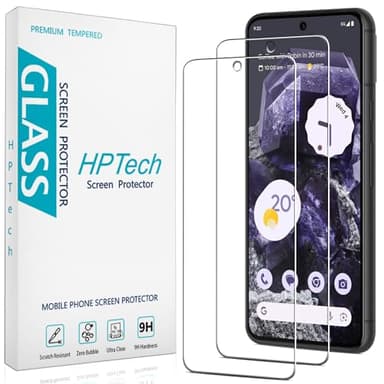 HPTech (2 Pack) Designed for Google Pixel 8A Tempered Glass Screen Protector, Ultrasonic Fingerprint Compatible, Anti Scratch, Bubble Free