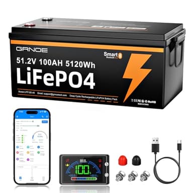 48V 100Ah Lithium LiFePO4 Battery with LCD Monitor & Mobile APP,48V Rechargeable Lifepo4 Batteries with 10.24kW Output, 1000A Peak Current,Built-in Smart BMS