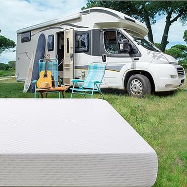 Dyonery RV Mattress Short Queen, 10 Inch Memory Foam Camper Mattress Fiberglass Free Bed in a Box Designed & Assembled in The USA, CertiPUR-US Certified, 75"×60"×10", White