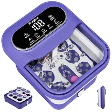 Ranjova Foot Spa Electric Rotary Massage, Collapsible Foot Bath with Heat, Bubble Jets,Temp Control, and 24 Motorized Shiatsu Massage Balls, Pedicure Foot Spa for Feet Relaxation (Blue)