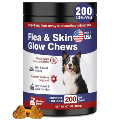 Flea and Tick Prevention for Dogs Chewable Omega Skin and Coat Chews for Dogs Natural Pet Oral Flea Chewables Increase Hair Shine Nutritional Supplements 200 Soft All Breeds Ages Chicken Flavor