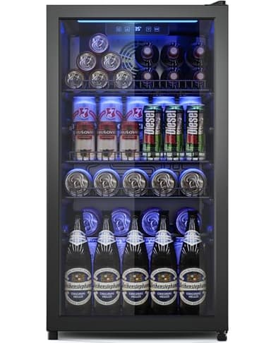 Tehanld Beverage Fridge, 130 Can Mini Fridge With Glass Door, Beverage Cooler Refrigerator, Wine Drink Beer Cooler, Adjustable Shelves & Digital Temperature Display