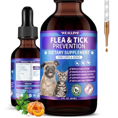 WEALLIN Flea and Tick Prevention Support for Cats and Dogs Natural Flea Treatment Drops with Multivitamin for Pets Oral Natural Supplement Flea and Tick Treatment Drops for All Breeds and Ages