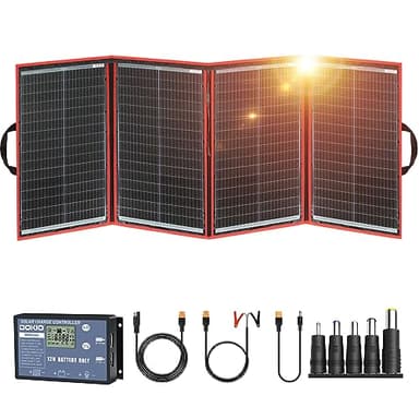 DOKIO 200W Portable Foldable Solar Panel Kit (20x27in, 9.7lb), with Separate Controller and Dual USB, Monocrystalline Charger for 12V Batteries & Power Stations, RV Camping Trailer Emergency Backup