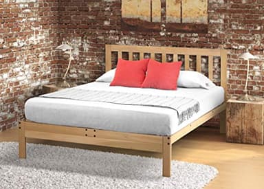 KD Frames Charleston Platform Bed - Queen Bed Frame - Unfinished Wood Bed Frame - Natural, Minimalist Bed with Slatted Headboard - Easy Assembly, No Box Spring Needed - Solid Wood Queen Platform Bed