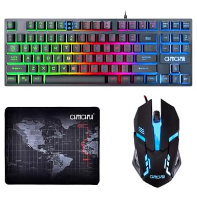 CHONCHOW 87 Keys TKL Gaming Keyboard and Mouse Combo, Wired LED Rainbow Backlit Keyboard 800-3200 DPI RGB Mouse, Gaming for PS4 Xbox PC Laptop Mac