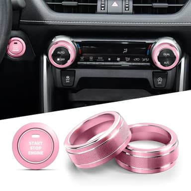 Polodunn for Toyota RAV4 Accessories 2025 2024 2023 2022 2021 2020 2019 -Air Conditioning Knob Covers, Push Start Button Cover Trim Rings 4pcs (Pink)