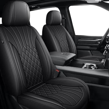 RAWAKORW Truck Seat Covers Custom for Dodge RAM 1500 2500 3500 2002-2023 2024 2025 2026：Waterproof Faux Leather Pickup Seat Covers Full Set for Curved Back(Black)
