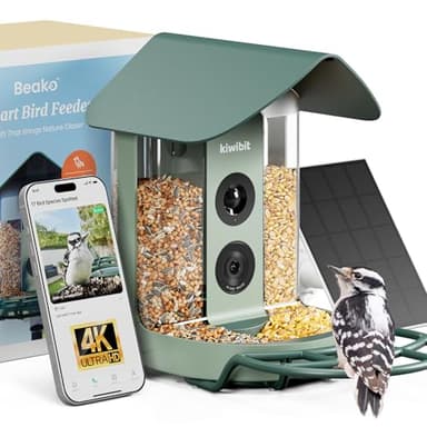 Beako™ Smart Bird Feeder with 4K Camera Solar Powered for Outdoors - UHD Live Stream for Birdwatching, AI Identification 10,000+ Bird Species, Real-Time Motion Detection