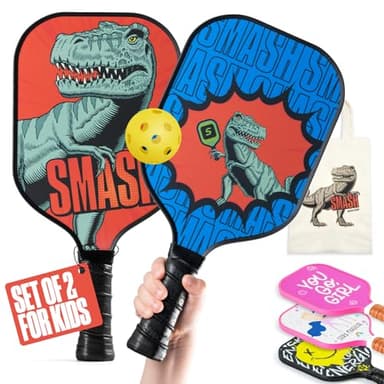 SPORTBIT Kids Pickleball Paddles Set of 2 - Child Size, Lightweight Carbon Fiber Youth Paddles with Bag and Ball for Kids Under 12