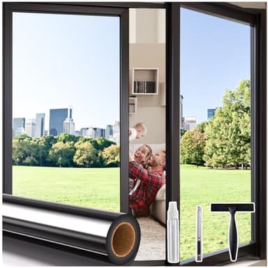 Coavas One Way Privacy Window Tint for Home, Daytime Reflective Mirror Glass Film See Out Not in, Heat & UV Blocking for Balcony/Living Room Large Windows with 3 Tools, 17.5 x 78.7 Inch, Black