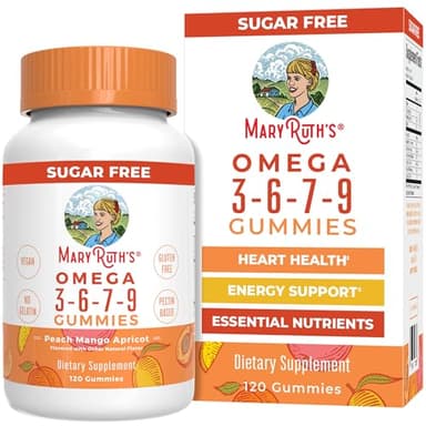 MaryRuth Organics Vegan Omega 3 6 7 9 Gummies | Up to 4 Month Supply | Omega 3 Supplement with Flaxseed Oil | Omega 3 Gummies | No Fish Taste | Non-GMO | 120 Count