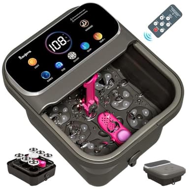 Ranjova Foot Spa Electric Rotary Massage, with Touchscreen Pro Color Display, Collapsible Foot Bath with Heat, Bubble,Remote Control, Temp Control, and 24 Motorized Shiatsu Massage Balls (Dark Grey)