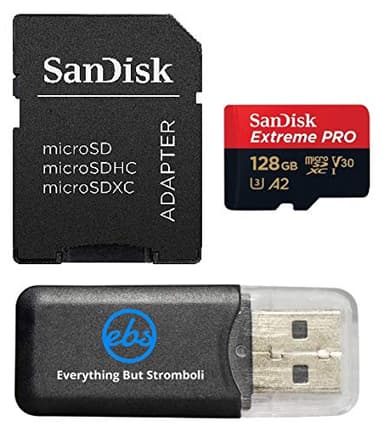 SanDisk 128GB Extreme Pro UHS-1 MicroSD Card Compatible with DJI Avata 2, Mini 4K Drones (SDSQXCD-128G-GN6MA) with Read Speed up to 200 MB/s Bundle with 1 Everything But Stromboli MicroSD Card Reader