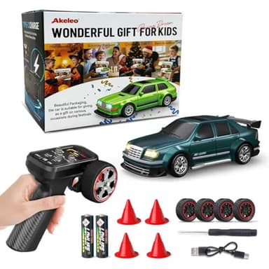 Dingdongwu 1/43 Mini RC Drift Car with Gyroscope, 4WD Full Proportional RC Car, 2.4GHZ Hobby Grade Remote Control Cars, RTR Model Vehicle, 20+KM/H High Speed for Hobbyists Kids Adults (Green)