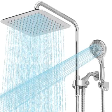 High Pressure Rain Shower Head Combo: Upgrade Dual Shower Head,10" Fixed Rainfall Showerhead,7 Spray Handheld Shower Heads,Adjustable Bar(Up to 13.4"),71" Hose,Tall People Friendly,Chrome
