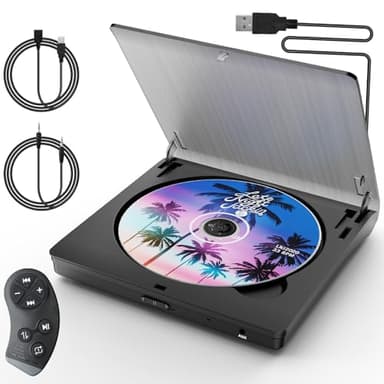 Homlab External CD Player for Car, USB & AUX Car CD Player with Steering Wheel Remote, Plug & Play Portable CD Player for Car Without Built-in CD Drive, Anti-Shock, Hidden Cable Storage