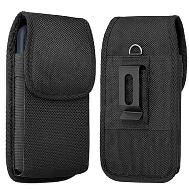 NUVAVO Holster for iPhone 17 16 15 14 13 12 11 Xs X XR/Pro Models, Cell Phone Belt Holder Case with Clip for Men, Heavy Duty Nylon Pouch (Fits Phone with Otterbox Cover on) Black