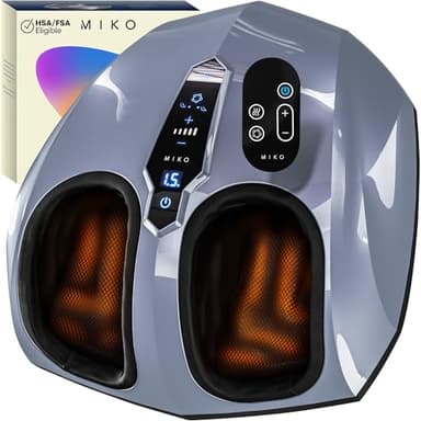 MIKO Foot Massager Machine - Deep Kneading, Shiatsu, Air Compression, and Heat Therapy - Plantar Fasciitis, Diabetics, Neuropathy, Fits Up to Men Size 12