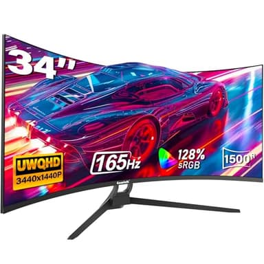 Gawfolk 34 Inch Ultrawide Curved Gaming Monitor, 1500R PC Screen 165hz UWQHD 4K, Curved Computer Screen with FreeSync, Support Wallmount 75x75mm-Black