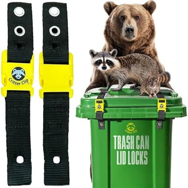Critter Clips The Original Trash Can Locks for Animals, Easy to Install Bear Proof Trash Can Lock for Outdoor, Heavy Duty Raccoon Proof Garbage Lid Straps with Strong Buckles for Tight Closure, 2PCS