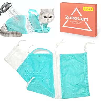 ZukoCert Cat Mesh Bathing Bag Anti Scratch, Adjustable Cat Restraint for Bathing & Nail Trimming, Breathable Cat Net for Bath, Grooming Shower & Washing Bag