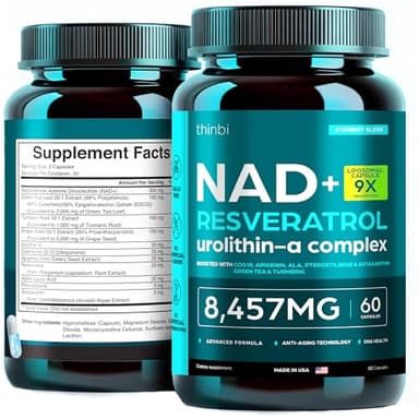 NAD Supplement 8,457 mg Extra Strength Liposomal, Green Tea + Astaxanthin for Women & Men, Resveratrol, CoQ10, Alpha Lipoic Acid