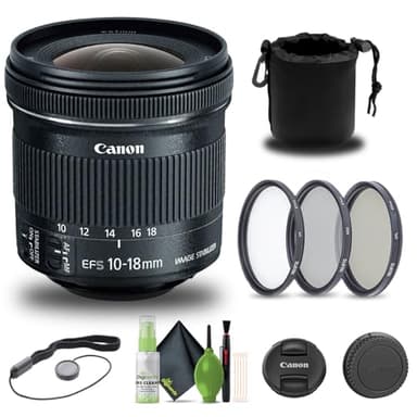 Canon EF-S 10-18mm f/4.5-5.6 is STM Lens (9519B002) + Filter Kit + Lens Pouch + Cap Keeper + Cleaning Kit + More