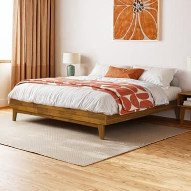 Bme Catherine King Platform Bed Frame, Modern Bed Frame Without Headboard, Wooden Low Profile Bed Frame, Acacia Wood Platform Bed Frame King, No Box Spring Needed, Supports up to 800lbs - Teak Brown