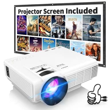 PANSEBA Mini 1080P Projector with Screen, Portable Home Theater Movie Projector with Two-Way Bluetooth, HDMI/USB Input for Smartphone/TV Stick, Ideal for Indoor & Outdoor Use