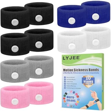 LYJEE Motion Sickness Bracelets for Adults and Kids: Motion Sickness Bands Nausea Relief for Pregnant Women - Natural Acupressure Anti Nausea Wristband Relief for Car Cruise Air Travel Sickness