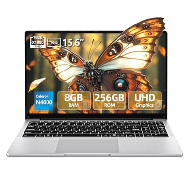 15.6 inch Laptop, Laptops with Celeron N4000, 2025 Gaming Laptop for 8GB LPDDR4 256GB SSD, IPS FHD 1920x1080, WiFi+BT4.2+Mini HDMI+TF Card Slot, Traditional Laptops Computers Convertible 180° Netbook