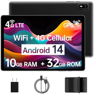 Android 14 Tablet with Sim Card Slot Unlocked Cellular Tablets 10GB+32GB with Protective Case 10 inch Tablet with GPS 2.0GHz Processor 8MP Camera and 1TB TF Expandable 2.4G/5G WiFi BT5.0