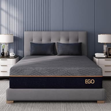 EGOHOME 12 Inch Queen Memory Foam Mattress for Back Pain, Cooling Copper Gel Bed in a Box, Foam Made in USA, CertiPUR-US Certified, Therapeutic Medium Firm, Double 60x80x12 Black