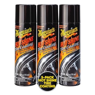 Meguiar's Hot Shine High Gloss Tire Coating - Get Long-Lasting Tire Protection and Glossy Tires with a Wet Look Shine, 3 Pack of 15 Oz Aerosol Cans