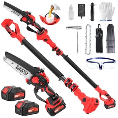 Upgraded 2-in-1 Cordless Pole Saw & 8 Inch Mini Chainsaw, Battery Powered Tree Trimmer with 6.6ft(2m) Extension Pole, 21V 4.0Ah x2 Batteries, Electric Chainsaw for Branch, Limb & Wood Cutting