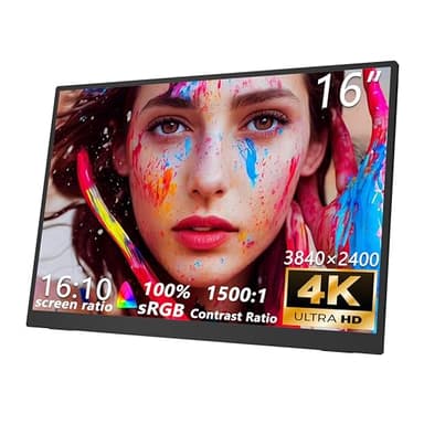 MAFNKOU 16” Portable Monitor 4K UHD 3840×2400 400 Nits 1500:1 Contrast Gaming Display,IPS HDR External Second Screen,4K Portable Monitor for Laptop/Mac/PC/PS5/Xbox with Speakers Stand,VESA Compatible