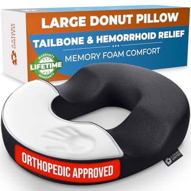 5 STARS UNITED Donut Pillow Hemorrhoid Tailbone Cushion – Large Cushion for Pain Relief – Coccyx, Prostate, Sciatica, Pelvic Floor, Pressure Sores, Pregnancy, Postpartum Recovery, Black