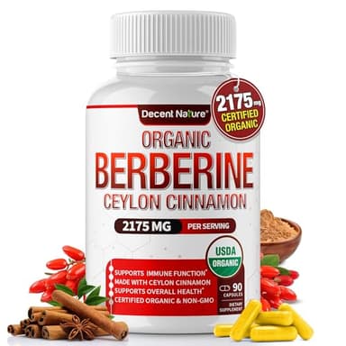 Organic Berberine with Ceylon Cinnamon 2175mg - Premium berberine supplement high purity extract USDA Organic, support immune system, Berberine Plus Complex, Non-GMO Vegan for Men Women 90 Capsules