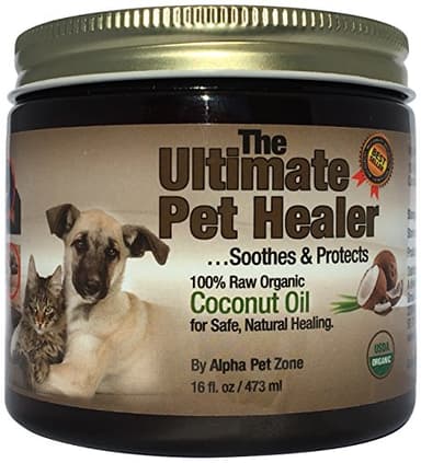 100% Organic Coconut Oil for Dogs & Cats - Skin and Coat - 16 fl oz - Use Topically on Dry Itchy Skin, Paws, Elbows and Cracked Nose - Cold Pressed, All Natural and Safe to Eat - Soothes and Protects