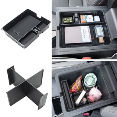 PIMCAR 2-Piece Center Console Organizer & Armrest Divider Set for 2023-2026 Honda Pilot, 2024-2026 Honda Passport/Ridgeline, Custom Fit Durable ABS Plastic Storage Tray