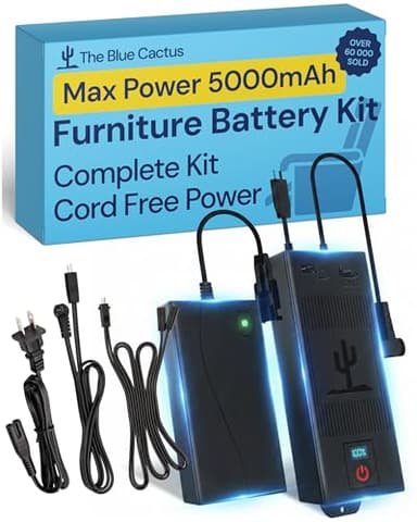 Blue Cactus Battery Pack for Reclining Furniture 5000mAh - Universal Recliner Battery Pack Rechargeable - Complete Kit - Backup Power for Simple Reclining and Chair Lifts. Not for Sofa's and Couches.