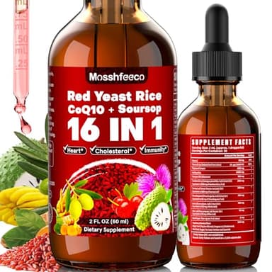 MOSSHFEECO Red Yeast Rice with CoQ10 & Soursop Leaf Extract - Vegan Cholesterol Support Supplement with Red Yeast Rice, Promotes Heart & Immune Health, Non-GMO-2 Fl Oz