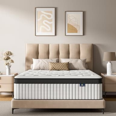cemtip Queen Mattress, 12 Inch Hybrid Mattress in a Box, Memory Foam and Pocket Springs, Fiberglass Free, Soft and Breathable, Medium Firm Feel
