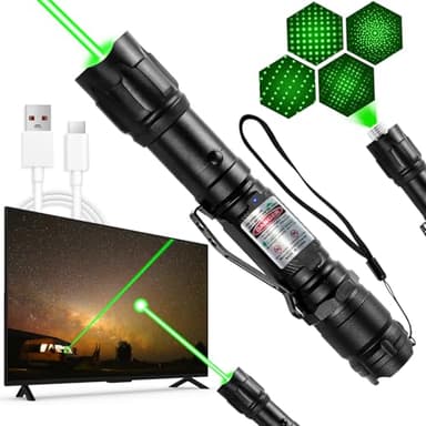 MIPREZT [Professional] Rechargeable Green Laser Pointer High Power Green Beam Light Long Distance Range for TV/LED/LCD Screens Tactical Flashlights Presentation Office/Outdoors/Construction [005]